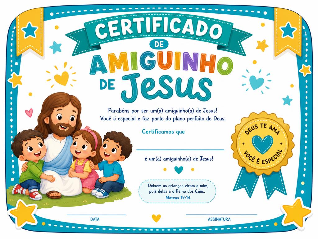 Certificado de Amiguinho de Jesus colorido para crianças